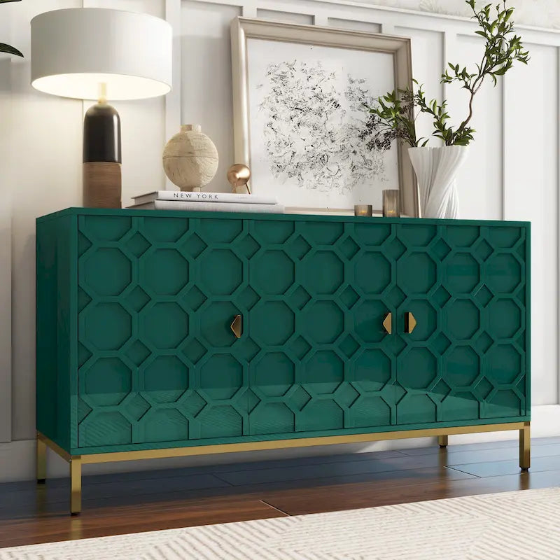 Buffet de rangement pour appareils multimédia à 3 portes avec finition brillante