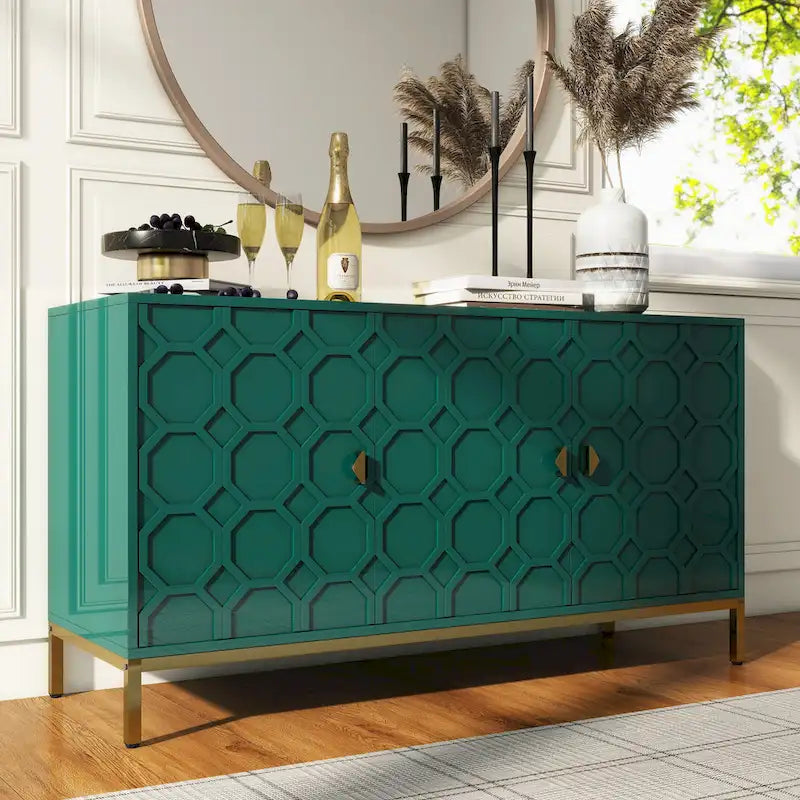Buffet de rangement pour appareils multimédia à 3 portes avec finition brillante