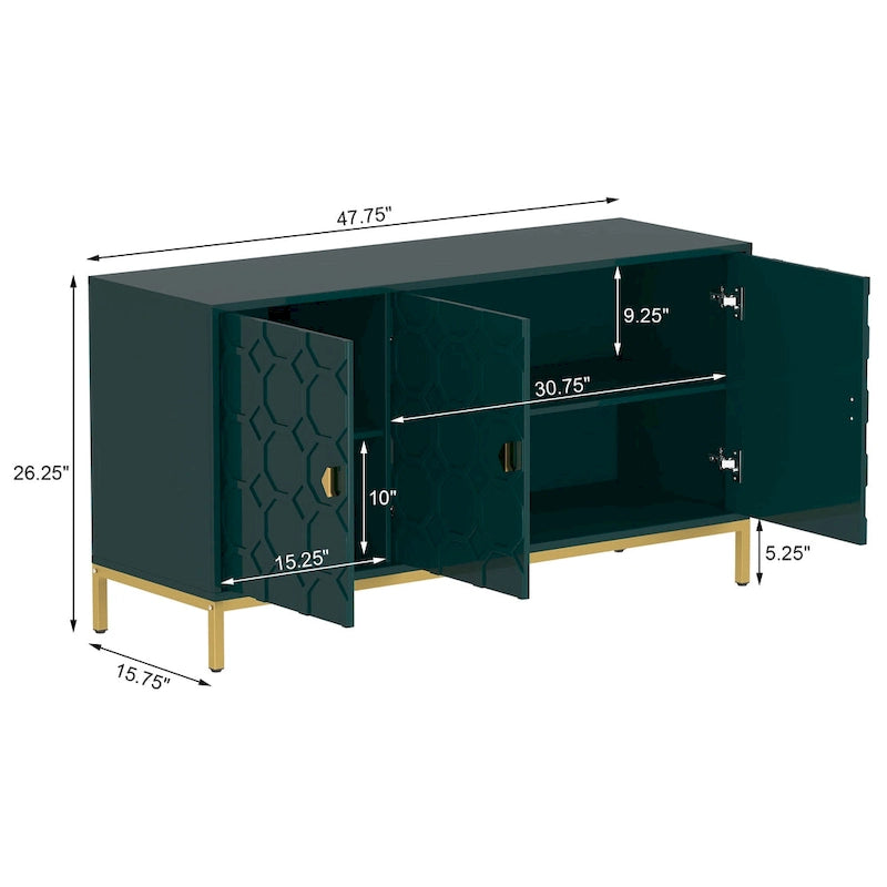 Buffet de rangement pour appareils multimédia à 3 portes avec finition brillante