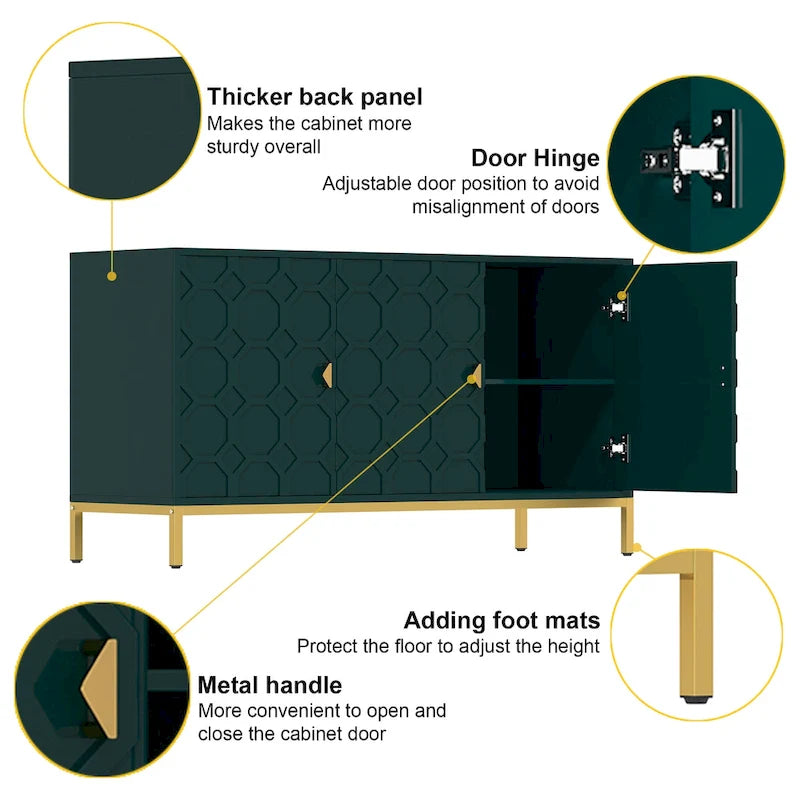 Buffet de rangement pour appareils multimédia à 3 portes avec finition brillante