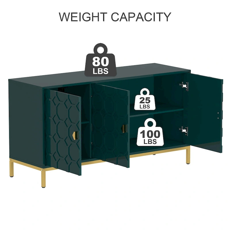 Buffet de rangement pour appareils multimédia à 3 portes avec finition brillante