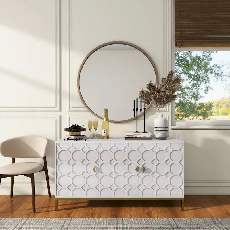 Buffet de rangement pour appareils multimédia à 3 portes avec finition brillante