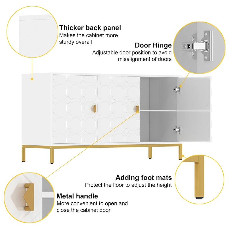 Buffet de rangement pour appareils multimédia à 3 portes avec finition brillante