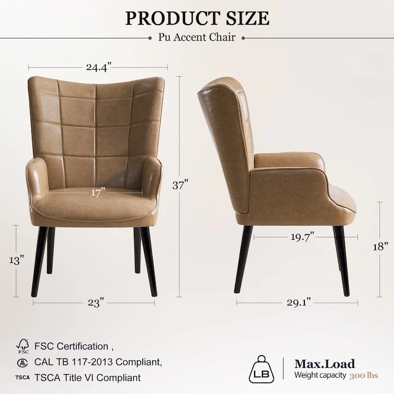Fauteuil d'appoint dossier haut moderne avec oreilles - Similicuir