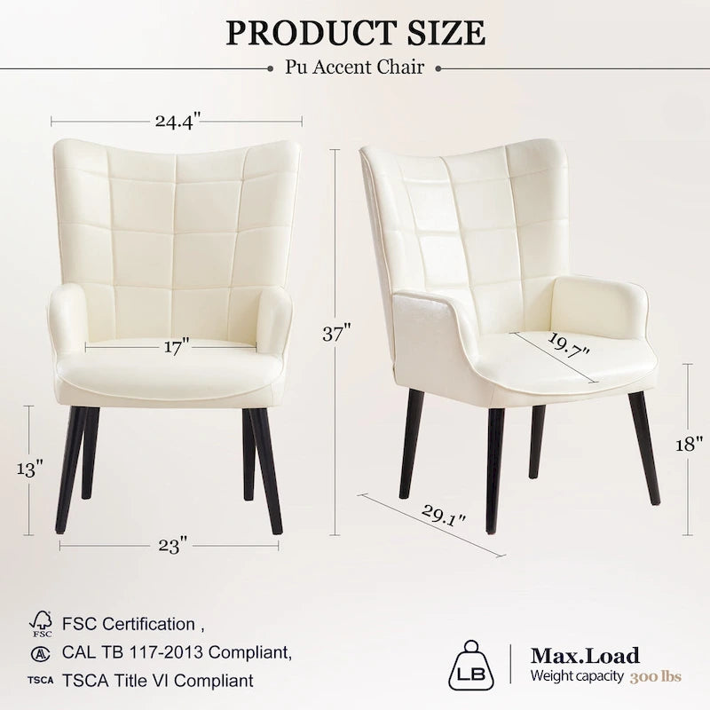 Fauteuil d'appoint dossier haut moderne avec oreilles - Similicuir