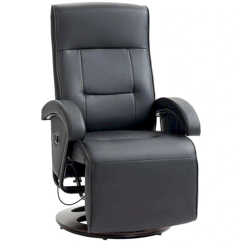 Fauteuil inclinable en PU avec repose-pieds, fauteuil de salon avec dossier réglable à 135° et base pivotante en bois