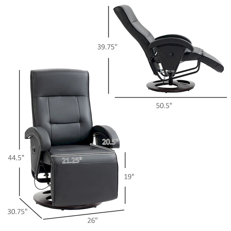 Fauteuil inclinable en PU avec repose-pieds, fauteuil de salon avec dossier réglable à 135° et base pivotante en bois