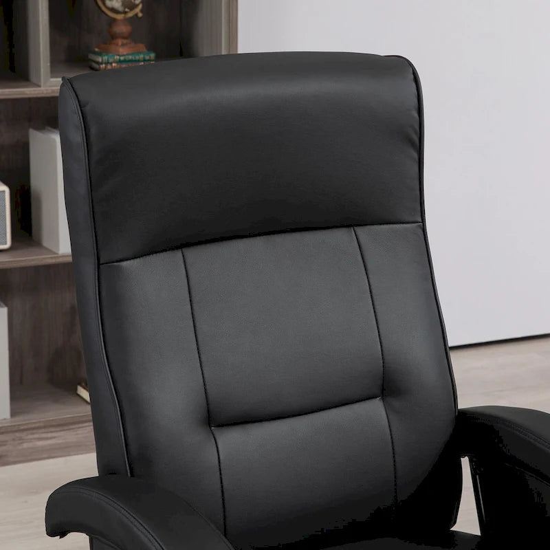 Fauteuil inclinable en PU avec repose-pieds, fauteuil de salon avec dossier réglable à 135° et base pivotante en bois