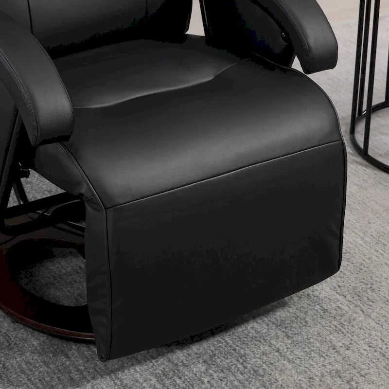 Fauteuil inclinable en PU avec repose-pieds, fauteuil de salon avec dossier réglable à 135° et base pivotante en bois