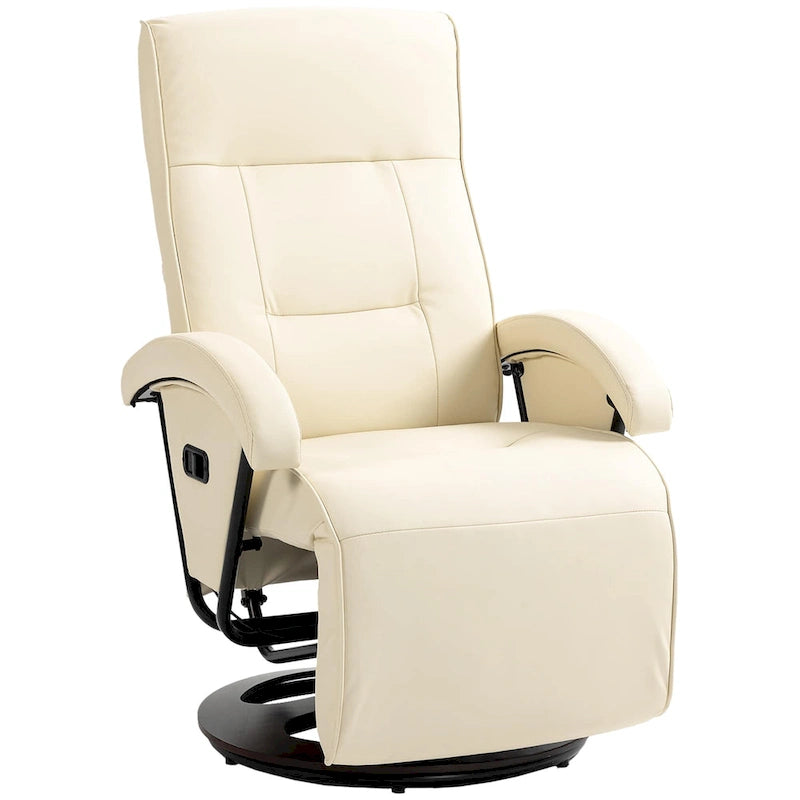 Fauteuil inclinable en PU avec repose-pieds, fauteuil de salon avec dossier réglable à 135° et base pivotante en bois