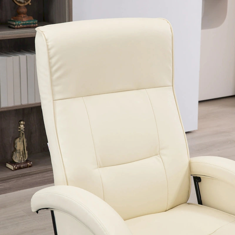 Fauteuil inclinable en PU avec repose-pieds, fauteuil de salon avec dossier réglable à 135° et base pivotante en bois