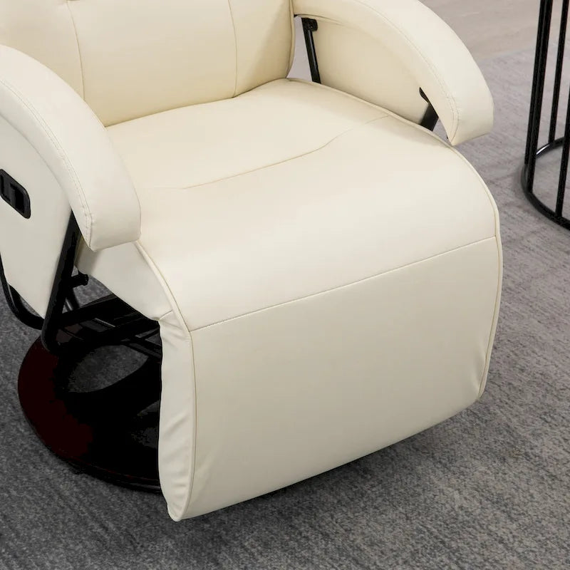 Fauteuil inclinable en PU avec repose-pieds, fauteuil de salon avec dossier réglable à 135° et base pivotante en bois