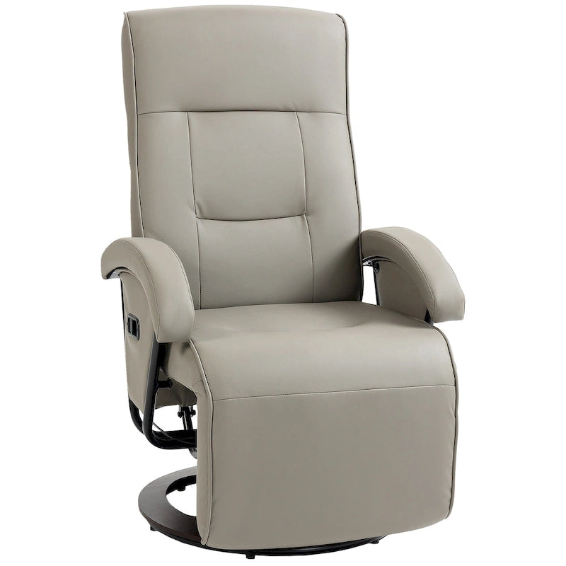Fauteuil inclinable en PU avec repose-pieds, fauteuil de salon avec dossier réglable à 135° et base pivotante en bois