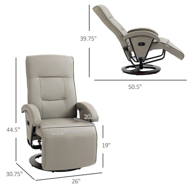 Fauteuil inclinable en PU avec repose-pieds, fauteuil de salon avec dossier réglable à 135° et base pivotante en bois