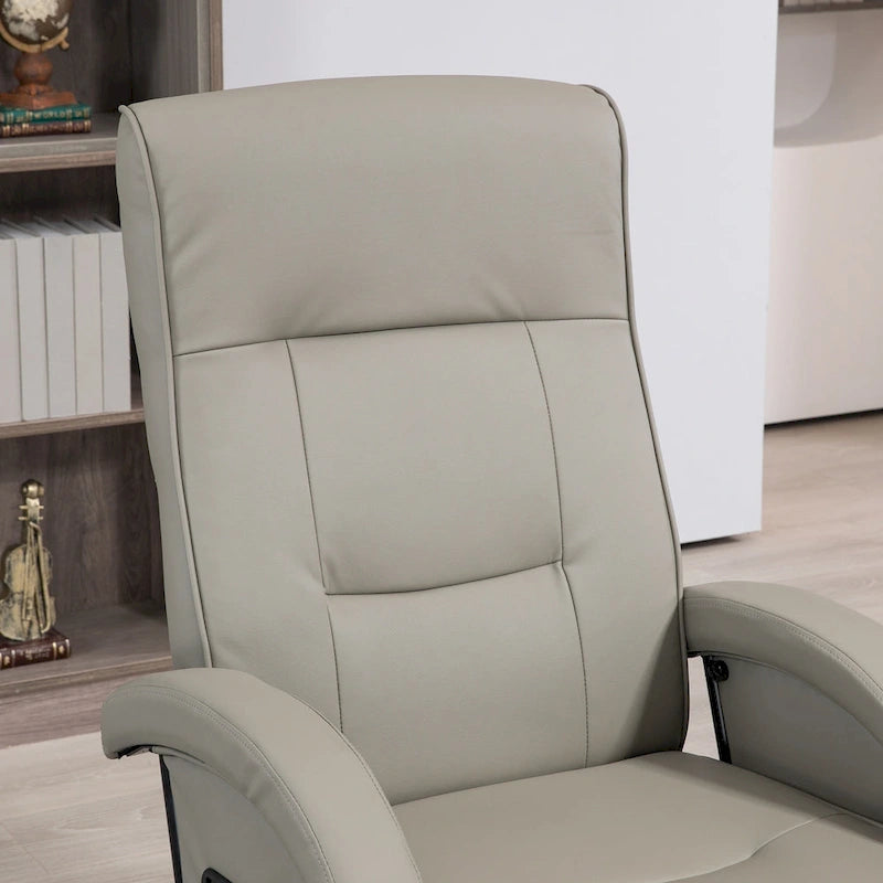 Fauteuil inclinable en PU avec repose-pieds, fauteuil de salon avec dossier réglable à 135° et base pivotante en bois