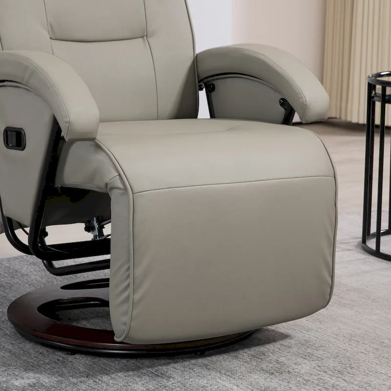 Fauteuil inclinable en PU avec repose-pieds, fauteuil de salon avec dossier réglable à 135° et base pivotante en bois