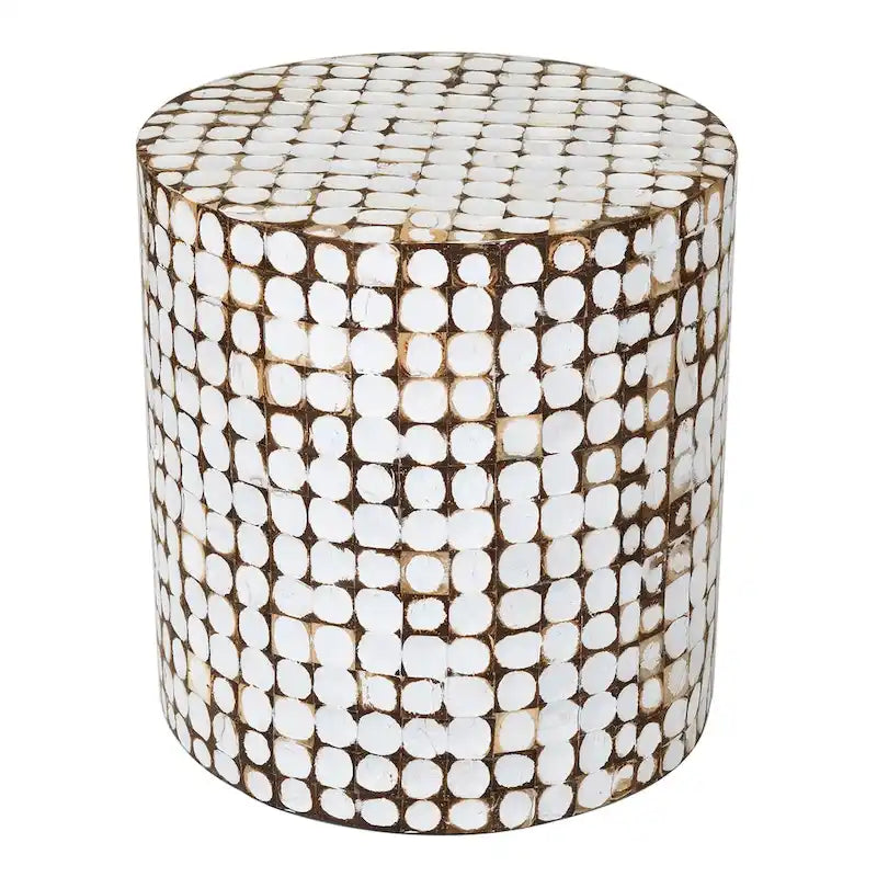 Table d'appoint ronde en mosaïque de coquilles de noix de coco