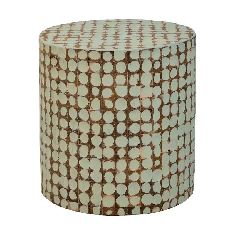 Table d'appoint ronde en mosaïque de coquilles de noix de coco