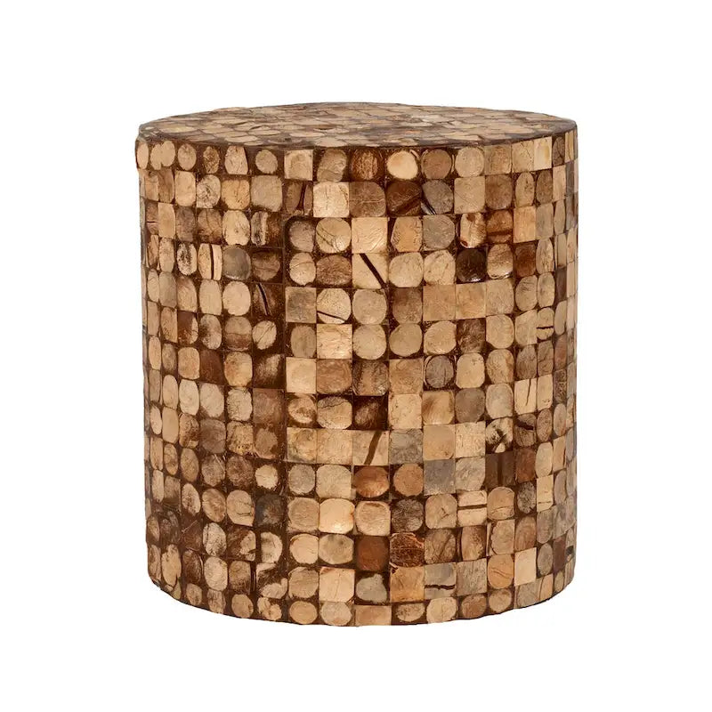Table d'appoint ronde en mosaïque de coquilles de noix de coco