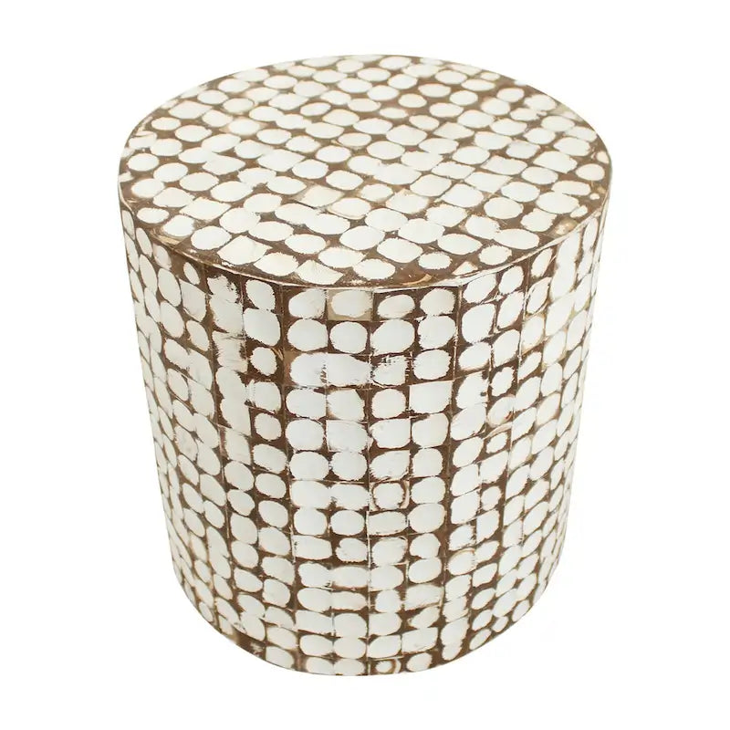 Table d'appoint ronde en mosaïque de coquilles de noix de coco