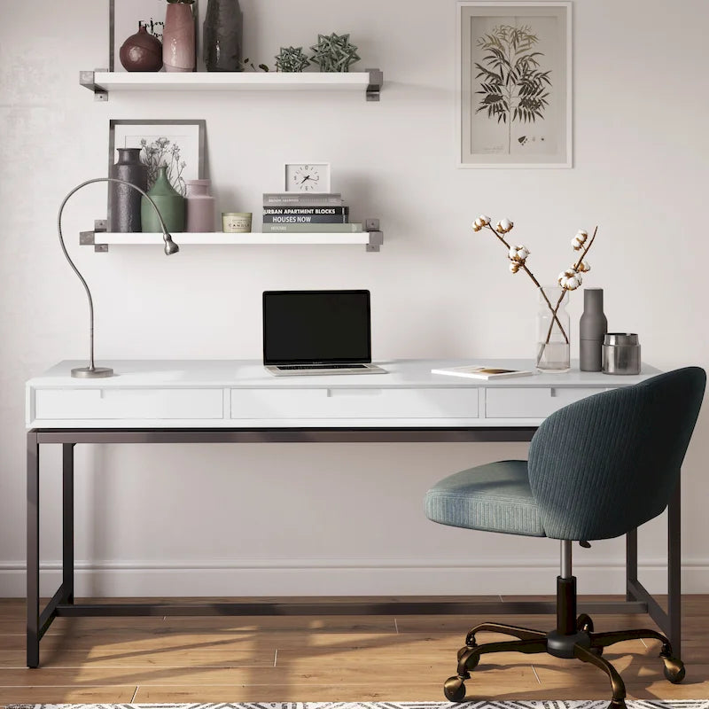 Bureau industriel en bois massif de 183 cm de large
