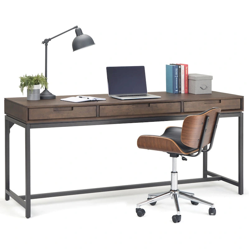 Bureau industriel en bois massif de 183 cm de large