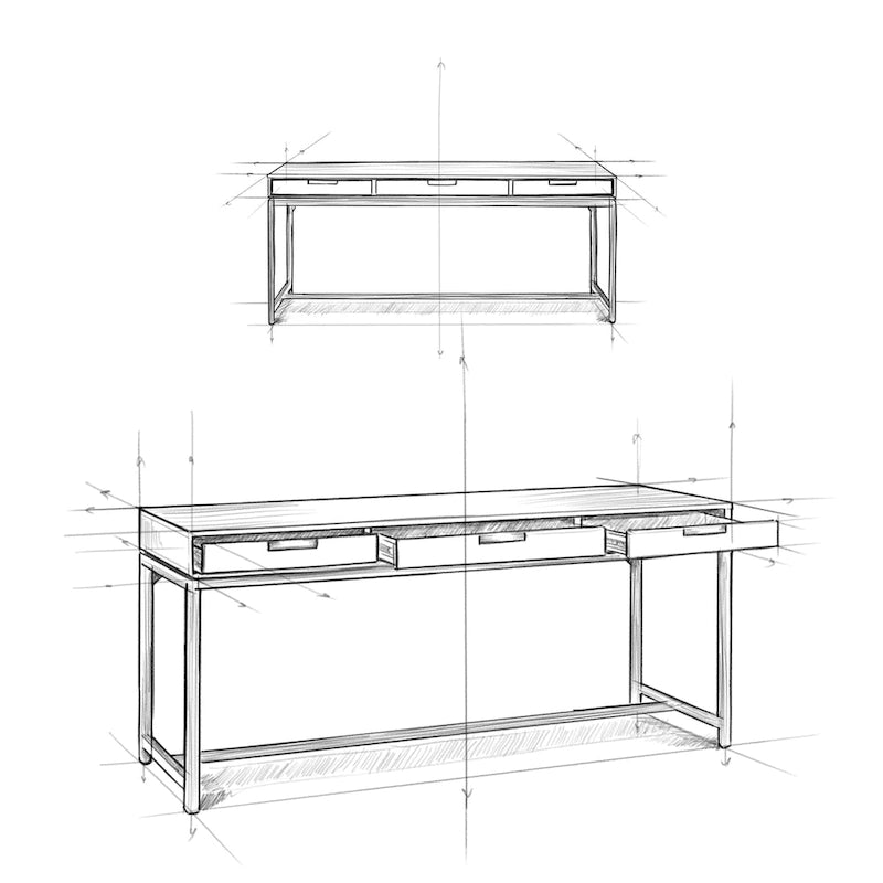 Bureau industriel en bois massif de 183 cm de large