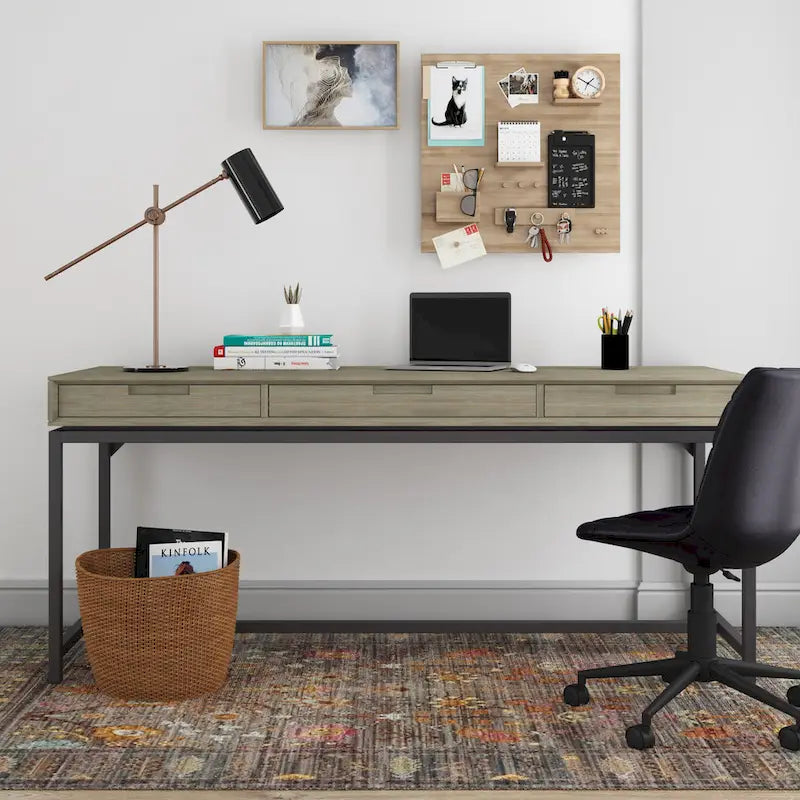 Bureau industriel en bois massif de 183 cm de large