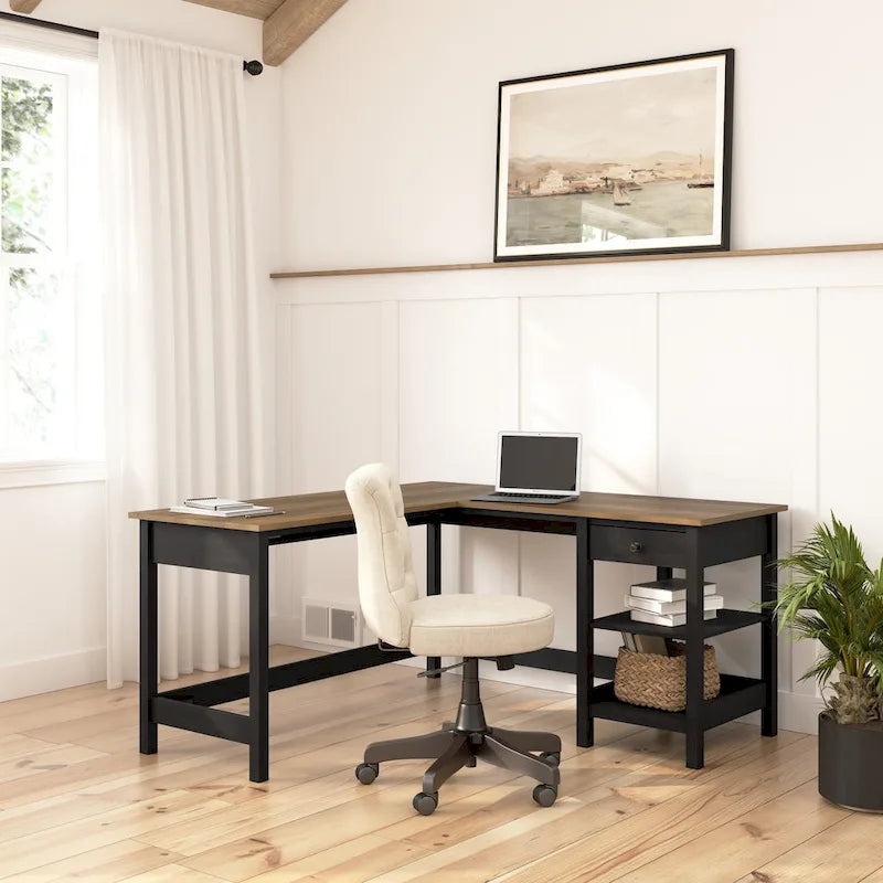 Bureau d'angle informatique en L de 60 pouces avec rangement