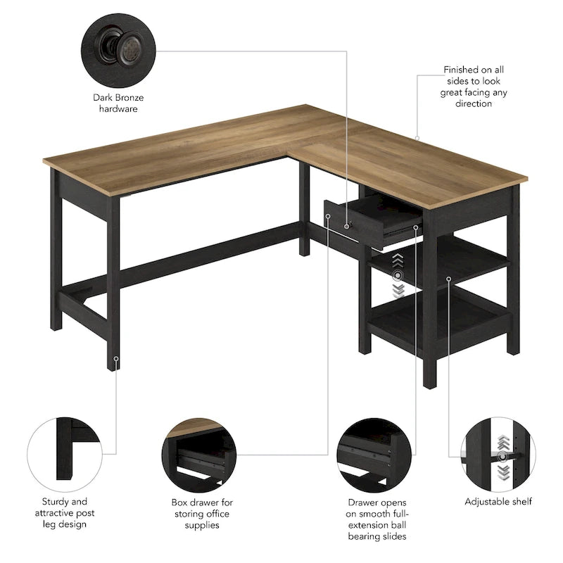 Bureau d'angle informatique en L de 60 pouces avec rangement