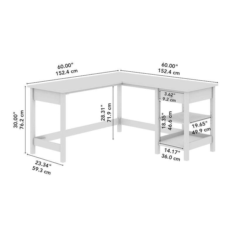 Bureau d'angle informatique en L de 60 pouces avec rangement