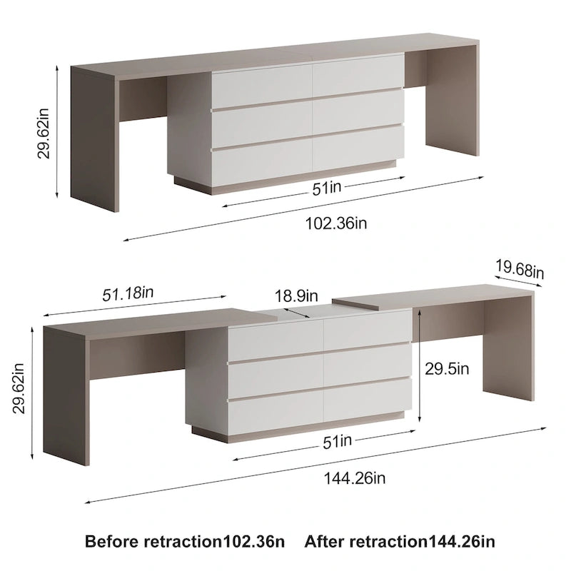Bureau extensible moderne de 144 pouces pour la maison et le bureau