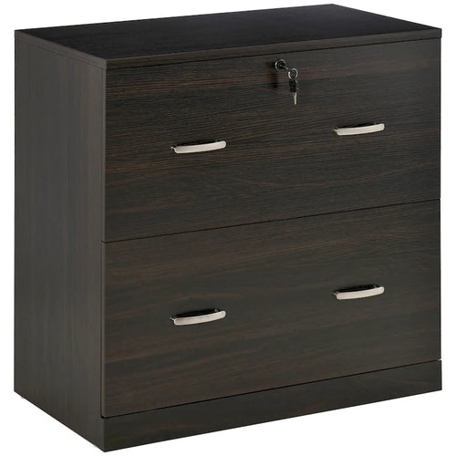 Classeur vertical 2 tiroirs avec serrure, meuble de rangement vertical avec tringle de suspension pour format A4, maison, bureau, noyer