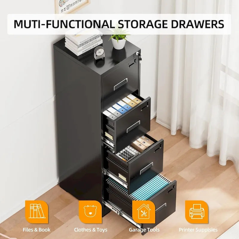 Classeur vertical en métal à 4 tiroirs profonds avec 4 cadres de suspension réglables pour le bureau à domicile