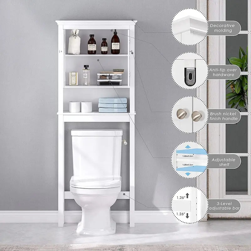 Meuble de rangement de salle de bain au-dessus des toilettes, organisateur avec étagères réglables