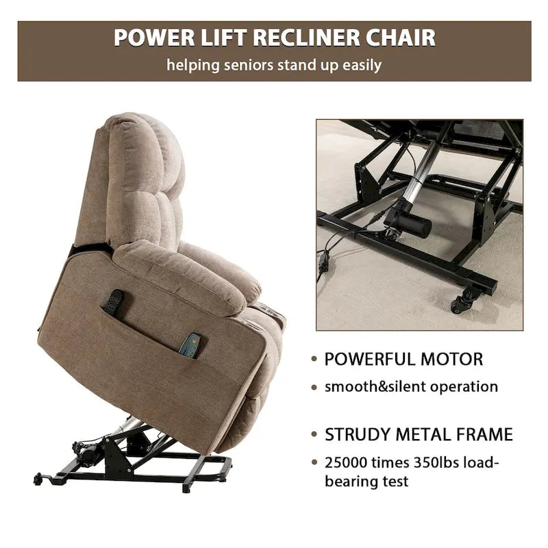 Fauteuil inclinable releveur électrique avec massage et chauffage pour personnes âgées, avec 2 porte-gobelets