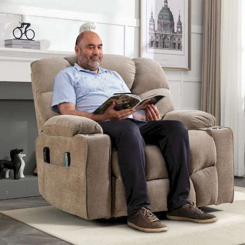 Fauteuil inclinable releveur électrique avec massage et chauffage pour personnes âgées, avec 2 porte-gobelets