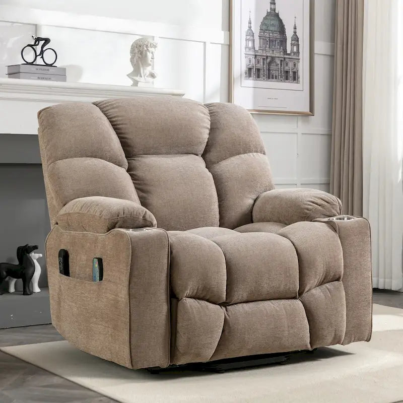Fauteuil inclinable releveur électrique avec massage et chauffage pour personnes âgées, avec 2 porte-gobelets