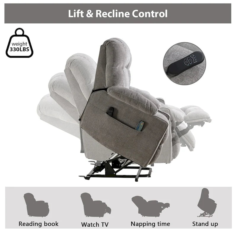 Fauteuil inclinable releveur électrique avec massage et chauffage pour personnes âgées, avec 2 porte-gobelets
