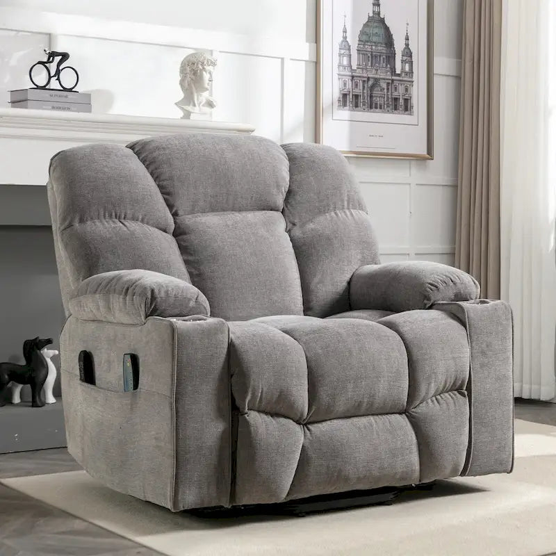 Fauteuil inclinable releveur électrique avec massage et chauffage pour personnes âgées, avec 2 porte-gobelets