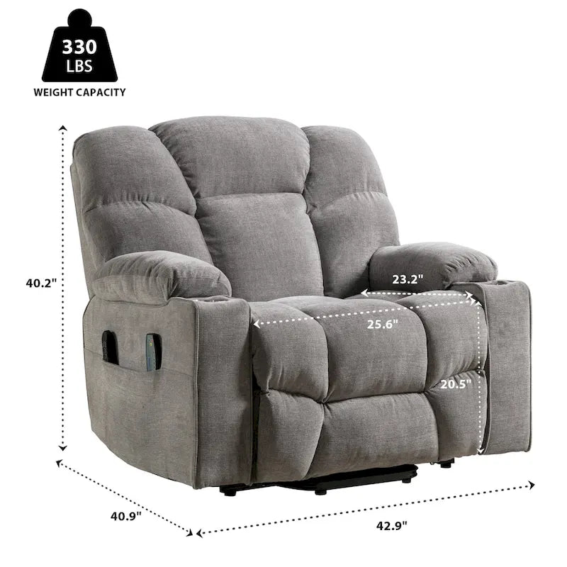 Fauteuil inclinable releveur électrique avec massage et chauffage pour personnes âgées, avec 2 porte-gobelets