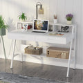 Bureau informatique de 120 cm avec tiroirs, bureau d'écriture avec étagères