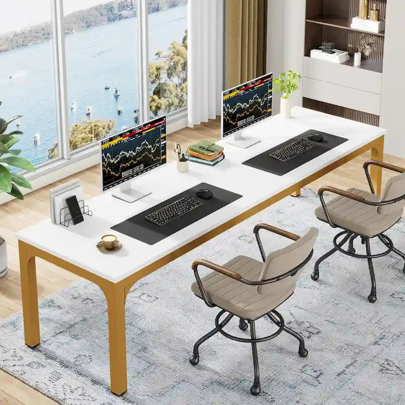 Grand bureau d'ordinateur pour 2 personnes avec pieds en métal pour la maison, le bureau ou la chambre