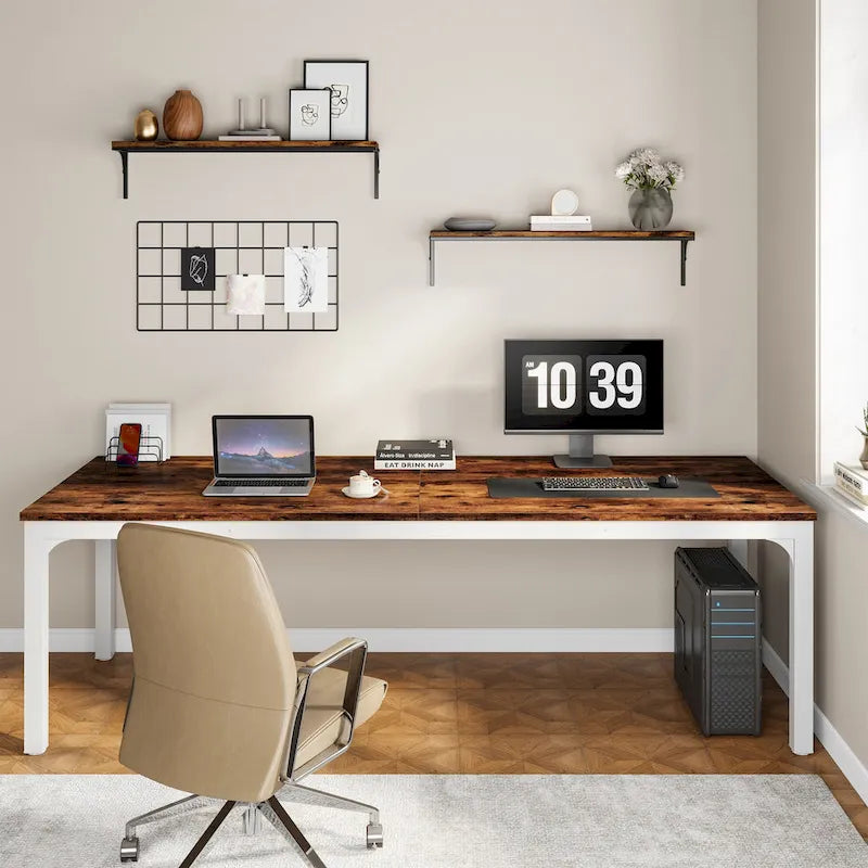Grand bureau d'ordinateur pour 2 personnes avec pieds en métal pour la maison, le bureau ou la chambre