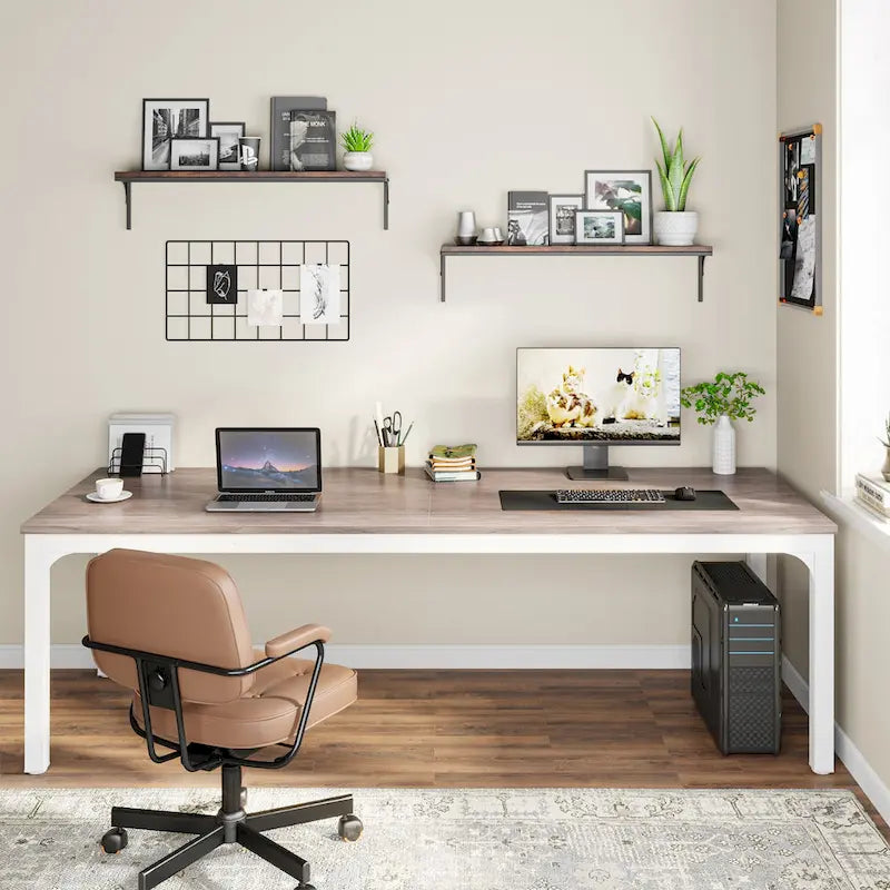 Grand bureau d'ordinateur pour 2 personnes avec pieds en métal pour la maison, le bureau ou la chambre
