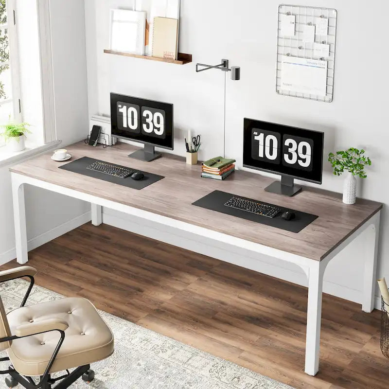Grand bureau d'ordinateur pour 2 personnes avec pieds en métal pour la maison, le bureau ou la chambre
