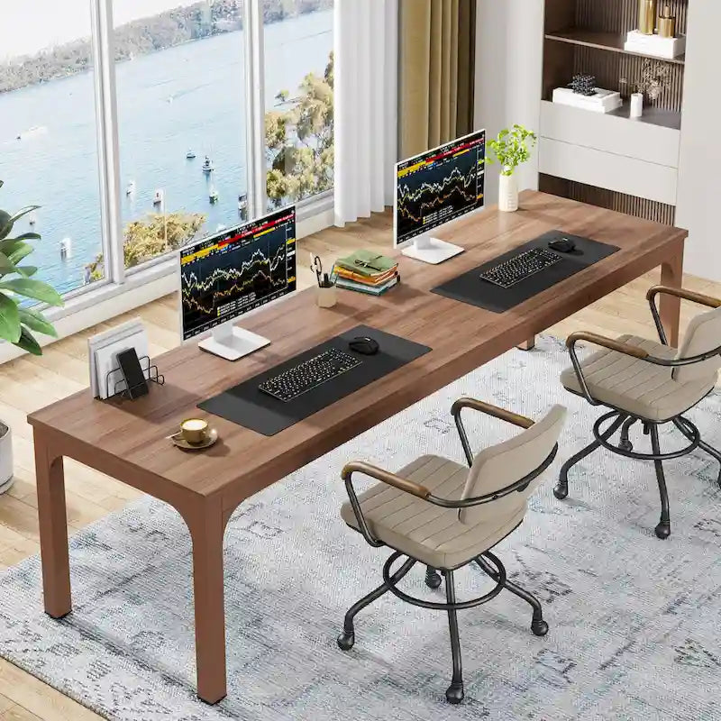 Grand bureau d'ordinateur pour 2 personnes avec pieds en métal pour la maison, le bureau ou la chambre