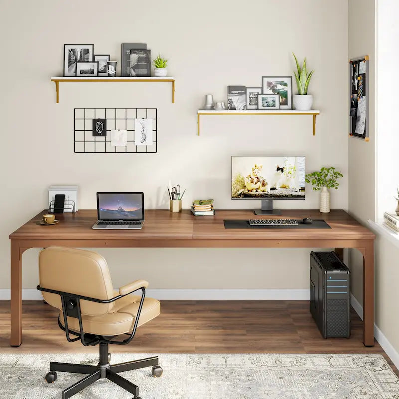 Grand bureau d'ordinateur pour 2 personnes avec pieds en métal pour la maison, le bureau ou la chambre