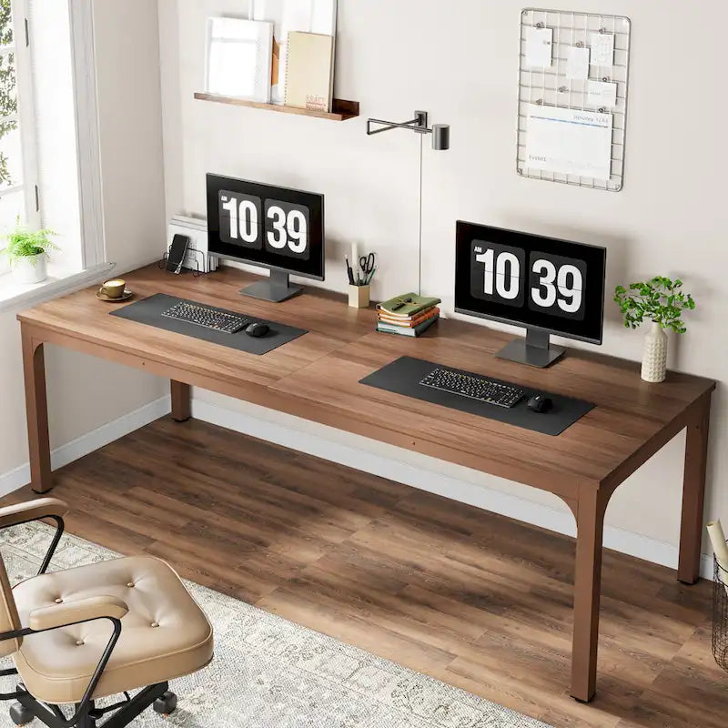 Grand bureau d'ordinateur pour 2 personnes avec pieds en métal pour la maison, le bureau ou la chambre