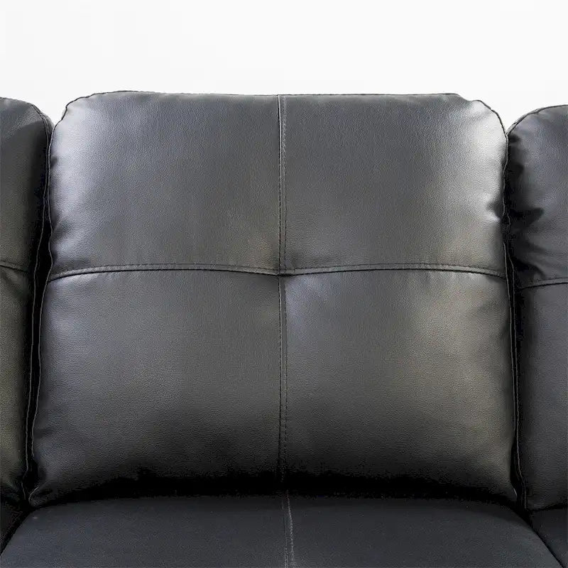 Canapé d'angle en similicuir en forme de L avec pouf et oreillers
